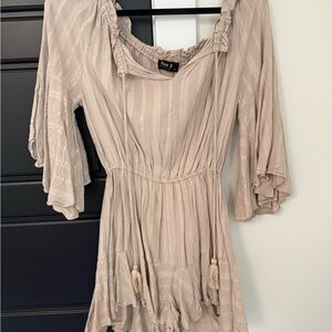 Beige Ruffled Boho Romper